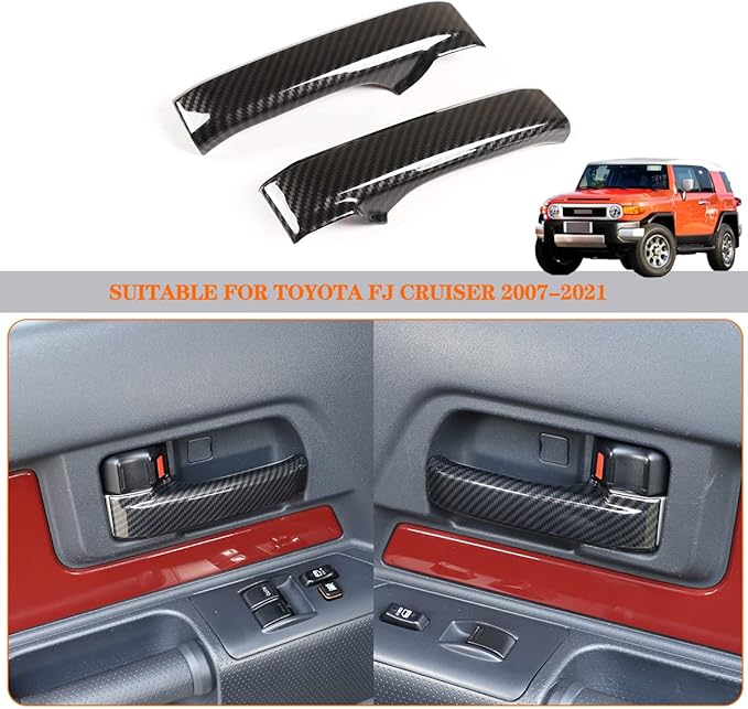 Compatible with Toyota FJ Cruiser 2007-2021 Car Inner Door Handle Cover, ABS Interior Door Grab Handle Protector Trim Cover Protection Accessories, 2PCS(Carbon Fiber Pattern Black)