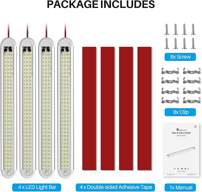 12v LED Interior Light Bar,CT CAPETRONIX 120LEDs 1500LM 8W DC 12 Volt led Strip Lights with ON/Off Switch,for Enclosed Cargo Trailer, Car RV Van Truck Lorry Camper Boat Caravan Motorhome (4Pack)