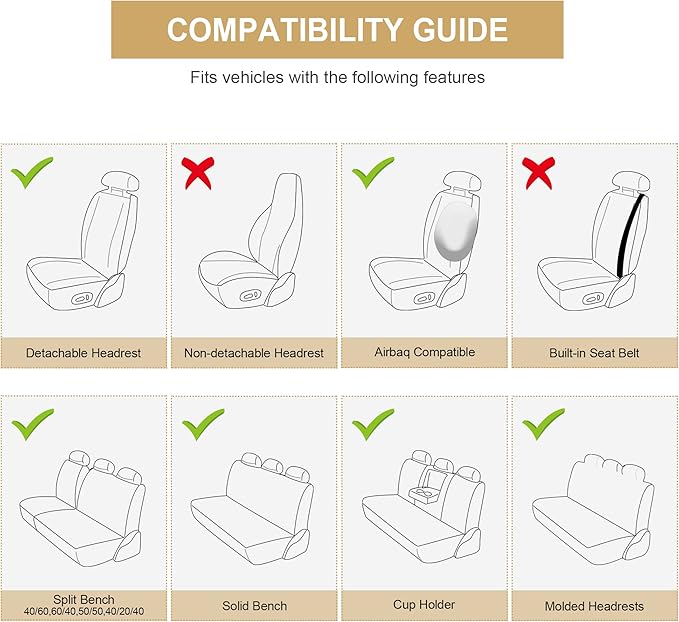 AOOG Leather Car Seat Covers for Cars SUV Pick-up Truck, Universal, Rear, Gray