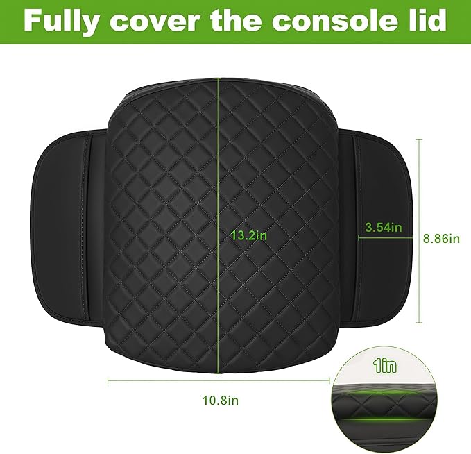 Armrest Cover for Honda Pilot Center Console Pad with Organizer Storage Pockets, Black Faux Leather Arm Rest Lid Protector Cushion Interior Accessories (2009-2015)