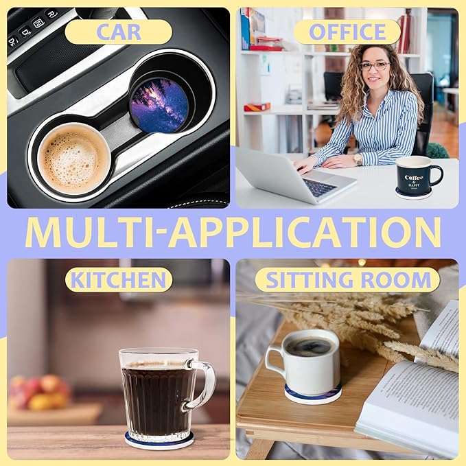 2 Pack Car Cup Holder Coaster-Misty Forest Absorbent Ceramic Coaster,Galaxy Car Coasters for Cup Holders,Auto Accessories for Women & Men