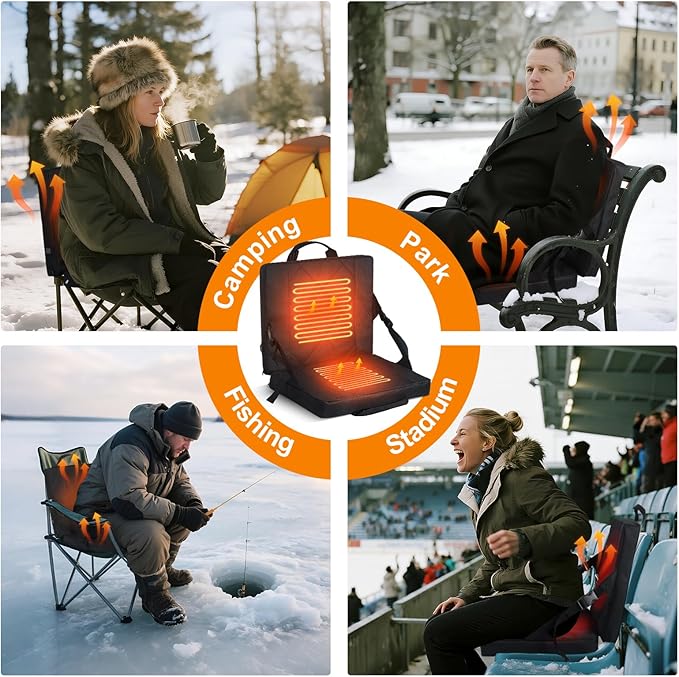 Portable Heated Seat Cushion 10000mAh Heated Stadium Seat Cushion Foldable Heated Seat Pad 3-Level Adjustable Temperature USB Powered and Lightweight for Outdoor Camping (Power Bank Included)