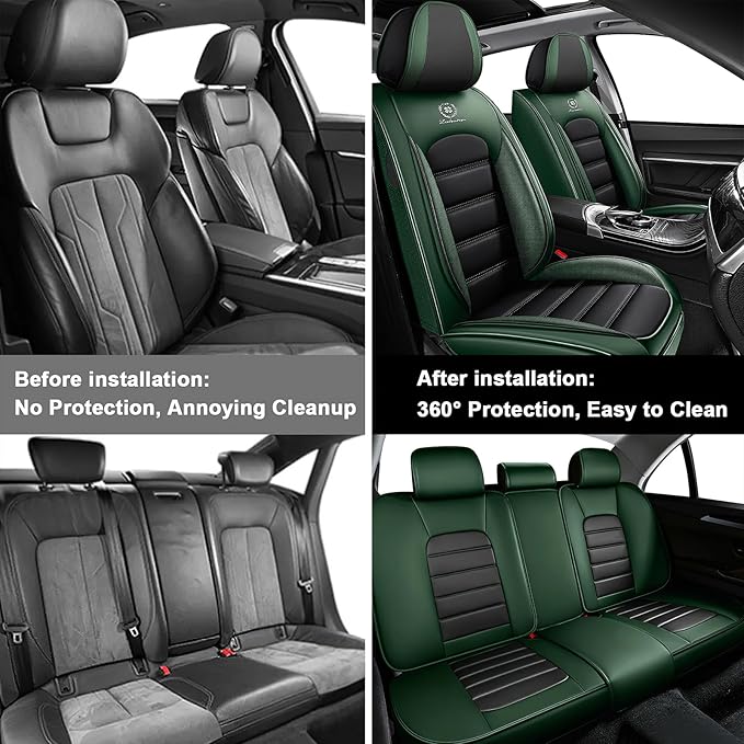 5 Seat Covers for Toyota RAV4 2000-2026 Breathable Car Seat Covers,Anti-Slip Waterproof Car Seat Protectors with Airbag,Automotive Vehicle Cushion with Storage Pockets (Standard,Green)