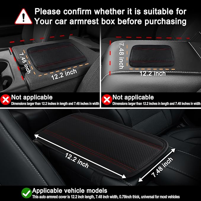 Amiss Car Center Console Pad, Universal Waterproof Car Armrest Seat Box Cover, PU Leather Auto Armrest Cover Protector,Vehicle Interior Accessories fits SUV/Truck/Car (Black-Red)