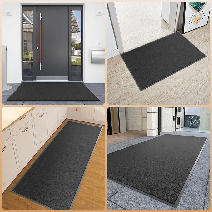 Sturdy Front Door Mat, 24" x 72" Heavy Duty Outdoor Indoor Mats to Trap Dirt and Moisture, Non-Slip Waterproof Doormat Inside Entrance, Washable Welcome Mats for Home Entryway(Black)