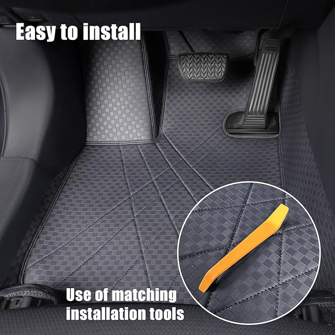 EKR Custom Floor Mats for Tesla Model 3 2024-2025, Front & 2nd Row Luxury Car Floor Mat Fit Model 3 2024 2025 - Leatherette Floor Liners (Black)