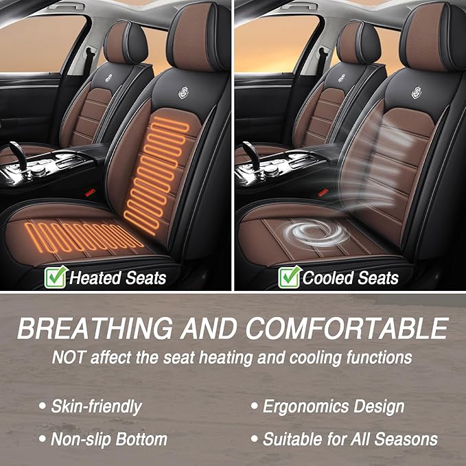 Seat Covers Fit for Acura MDX 2001-2025, 7 Seat, Compatible Airbag Non-Slip Waterproof Leather Seat Cover, Luxury Interior Full Set with Pillow Steering Wheel Covers, Black Coffee