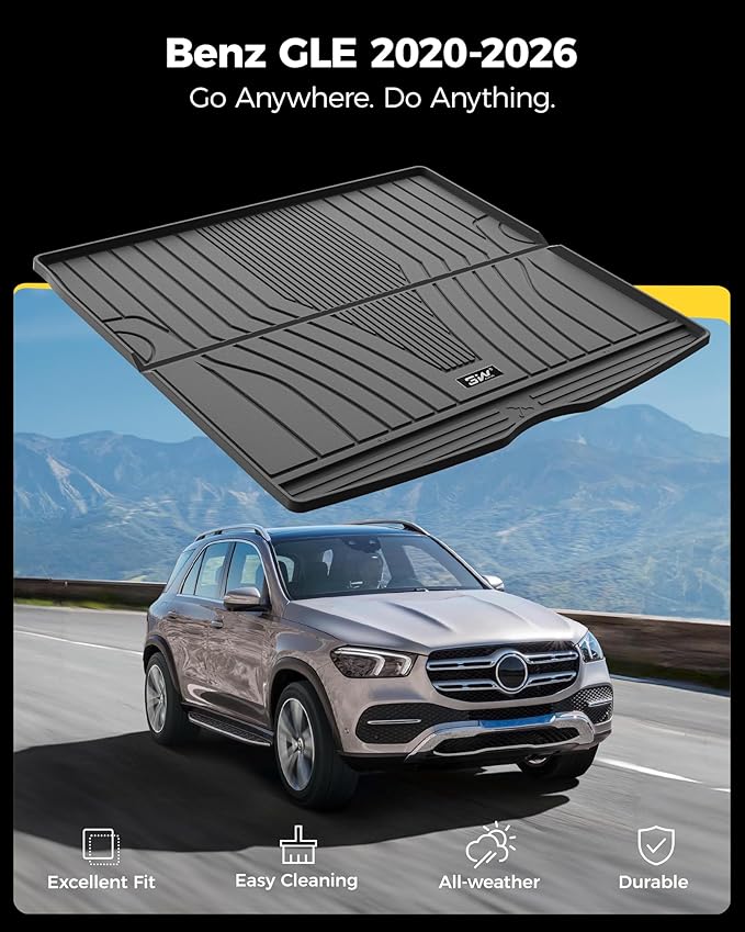 3W Trunk Mat for Mercedes Benz GLE 2020-2026 SUV, 350/43 AMG/450/53 AMG/580/63 AMG S Cargo Liner Heavy Duty All Weathe Custom Fit Trunk Liner for Benz GLE (Not Fit for Coupe)