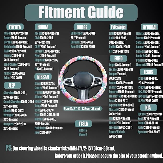 60s Multicolored Ditsy Vintage Flowers Steering Wheel Cover Auto Steering Wheel Protector, Anti-Slip, Breathable, Absorbing Sweat, Universal Car Accessories 14.5–15 inch,Fit for Most Car, Trucks, SUV