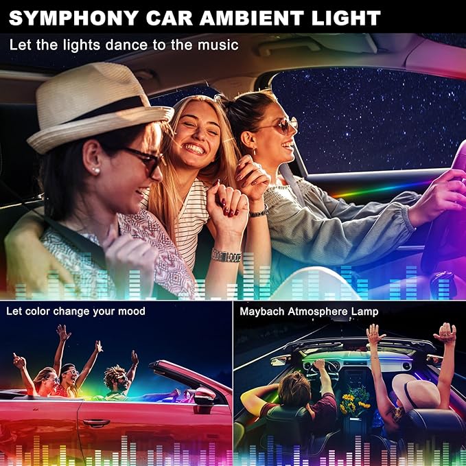 Dreamcolor Acrylic Interior Car LED Strip Light with USB/Type C, RGB 2 in 1 with 59.04 inches LED Strip, Dynamic Chasing Music Sync Neon Ambient Lighting Kits