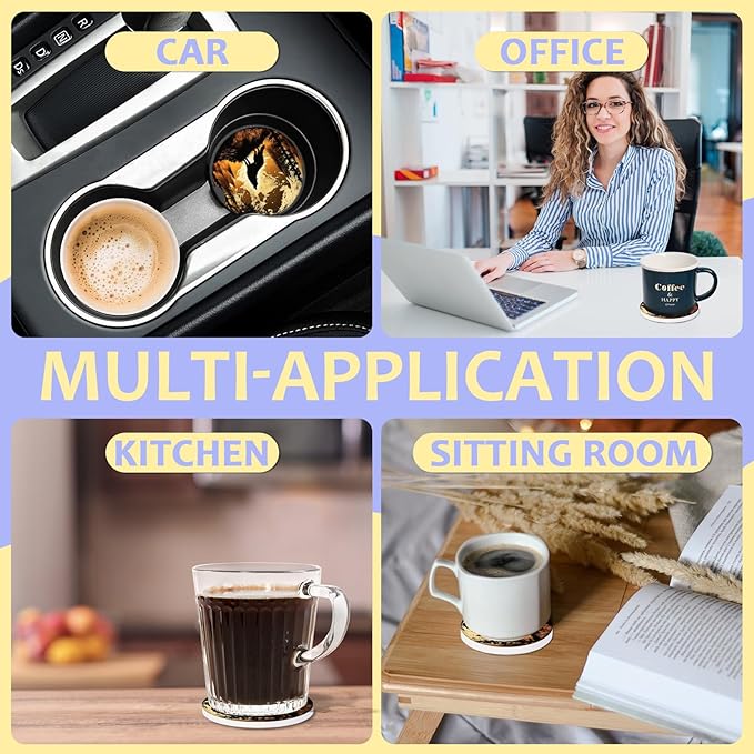 2 Pack Car Cup Holder Coaster-Wolf Full Moon Absorbent Ceramic Coaster,Forest Car Coasters for Cup Holders,Auto Accessories for Women & Men