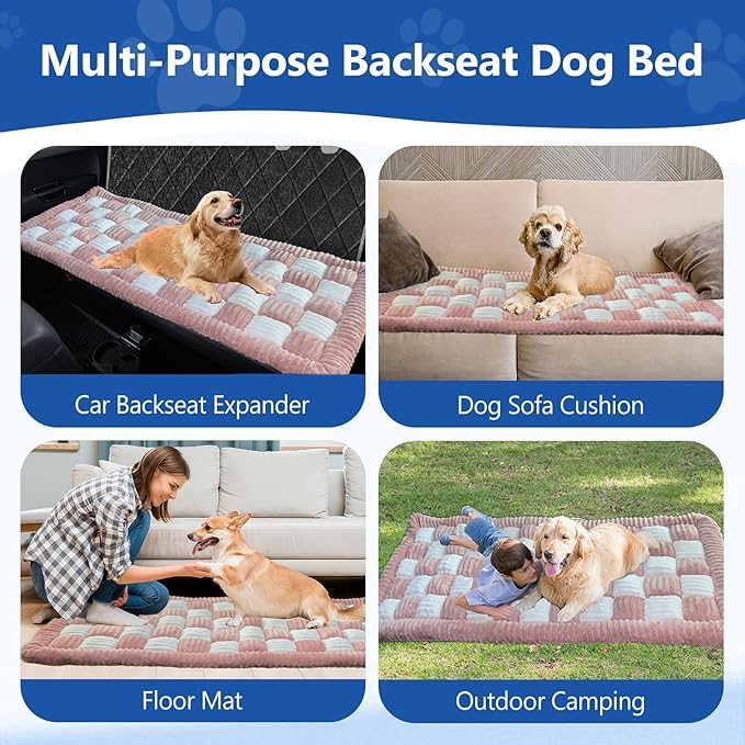 Thickened Dog Bed for Car Back Seat, Upgraded Bottom Non-Slip, Fits Hard Bottom car seat Cover for Dogs, Premium Mixed Color, Bog Car Seat Cover