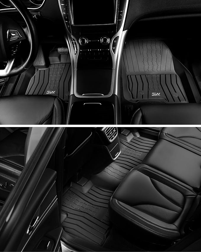 3W Floor Mats for Lincoln MKX 2016 2017 2018 & Lincoln Nautilus 2019-2022, Custom Fit TPE All Weather Floor Liners, 1st & 2nd Row Full Set, Black