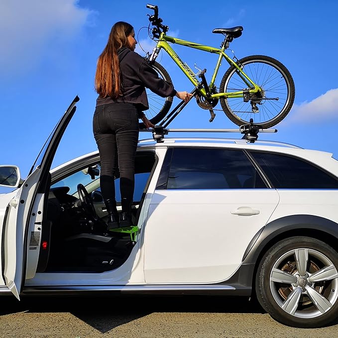 TOOENJOY Universal Fit Car Door Step, Foldable Roof Rack Door Step Up on Door Latch, Both Feet Stand Pedal Ladder, Easy Access to Rooftop for Most Car, SUV, Truck, Max Load 400 lbs(Green