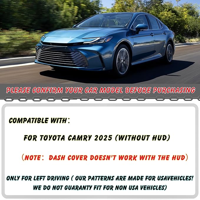 Non-Slip Dash Cover Dashboard Cover Mat Custom Fit Center Console Cover Sunshield Protector Pad Compatible with for Toyota Camry 2025 Accessories Pad (Without HUD) (Black Trim)