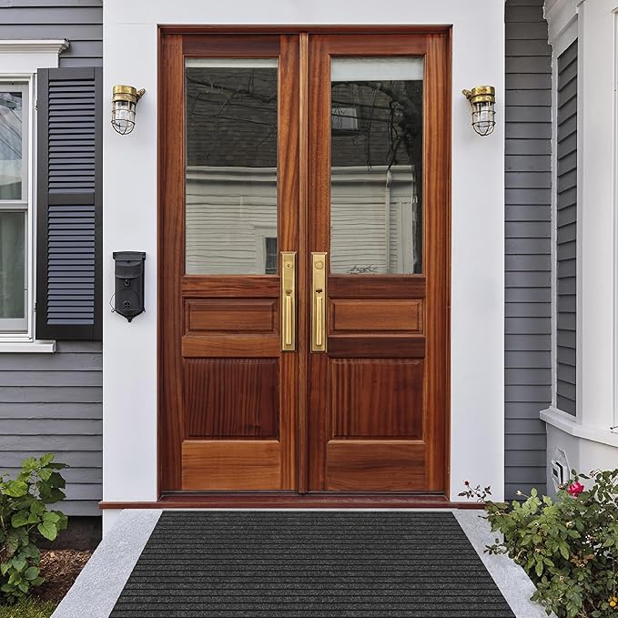 Ottomanson Mud Mat 2'7" x 4' Entryway Rug - Non-Slip Scraper Doormat for Muddy Paws, Dirt Trapping Indoor/Outdoor Mat for High-Traffic Areas, Kitchen, Garage, Patio, Black