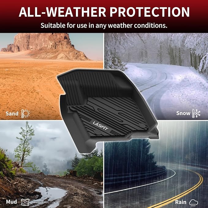 LASFIT Floor Mats for Ford F250 F350 F450 2017-2026 Crew Cab Front Bucket Seat | Rear W/Fold-Flat Storage Carpet Floor Super Duty All Weather Protector TPE Car Floor Liner, 1st & 2nd Row, 3pcs Black