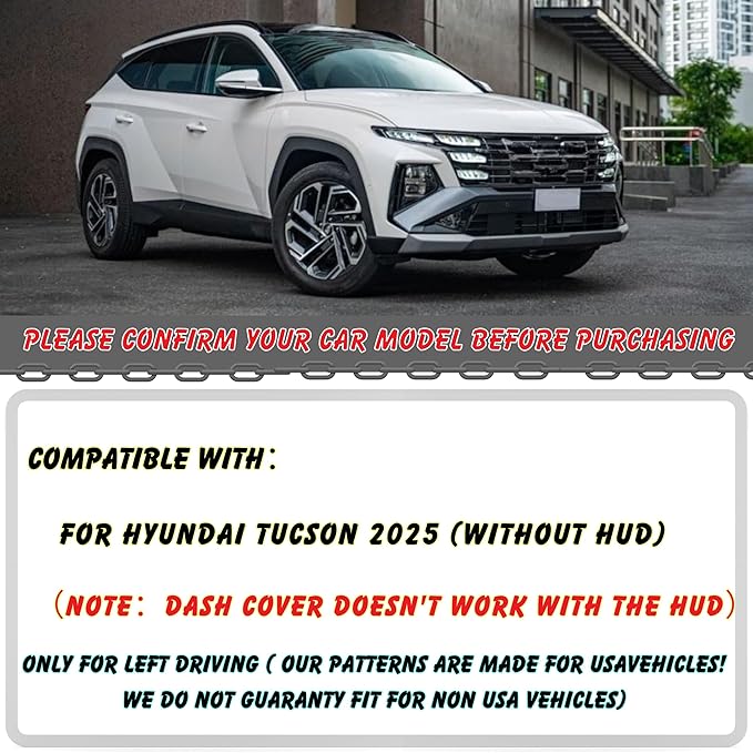 Non-Slip Dash Cover Dashboard Cover Mat Custom Fit Center Console Cover Sunshield Protector Pad Compatible with for Hyundai Tucson 2025 Accessories Pad (Without HUD) (Black Trim)