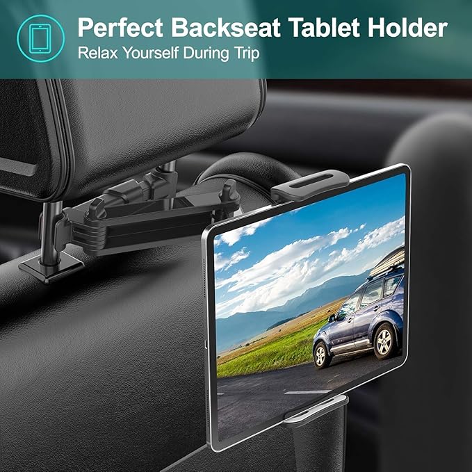 Car Headrest Mount, Tablet Headrest Holder, Car Backseat Seat Mount Holder Universal 360° Rotating Adjustable for 6"-10.5" Tablet iPad iPad Air iPad mini,Samsung Galaxy
