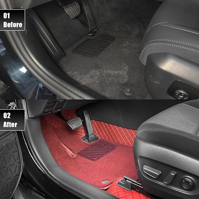 EKR Custom Floor Mats for Tesla Model 3 2017-2023, Front & 2nd Row Luxury Double Layer Car Floor Mat Liner Fit Model 3 2017 2018 2019 2020 2021 2022 2023 - Leatherette Plus Carpet (Burgundy)