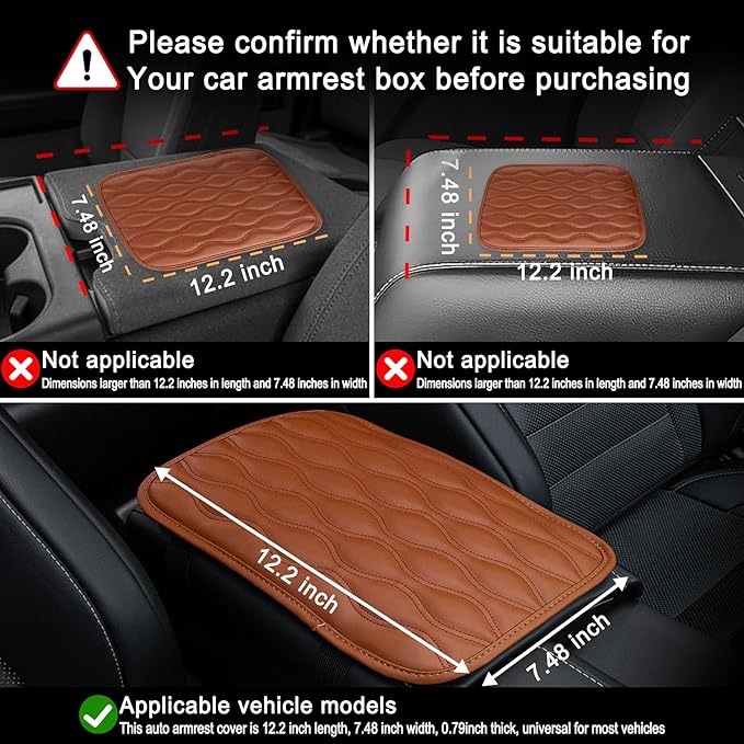 Amiss Auto Center Console Pad, Universal Waterproof Car Armrest Seat Box Cover, Leather Auto Armrest Cover Protector for Most Vehicles, SUV, Truck, Car (Brown)