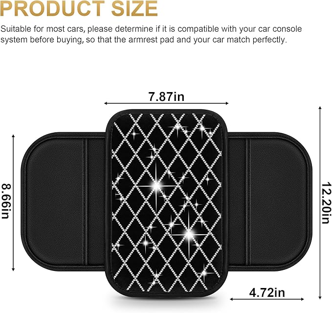 Bling Center Console Cover Compatible with Acura TL Car Armrest Cover with 2 Side Storage Pockets (Black)