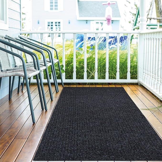 Ottomanson 2'7" x 6' Hallway Runner with Scraper Pile - Extra Durable Non-Slip Rug Mat for Indoor & Outdoor Use - Ideal for Kitchen, Entryway & Garage - High-Traffic Carpet, Black