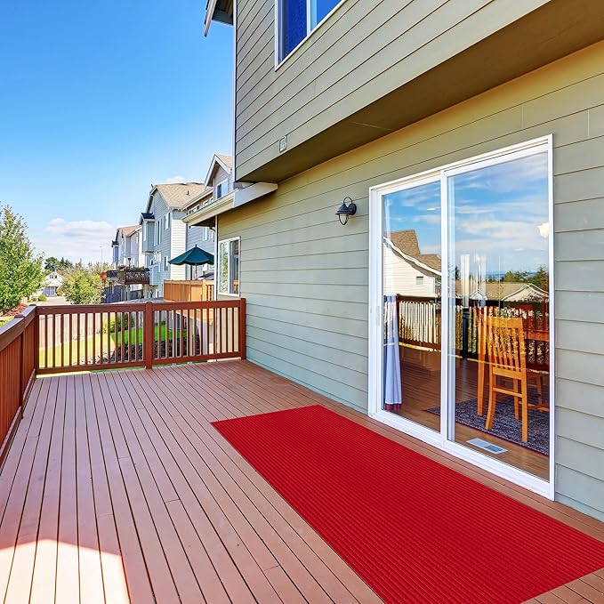 Ottomanson 2'7" x 6' Hallway Runner with Scraper Pile Extra Durable Non-Slip Rug Mat for Indoor & Outdoor Use - Ideal for Kitchen, Entryway, Patio & Garage - High-Traffic Carpet, Red