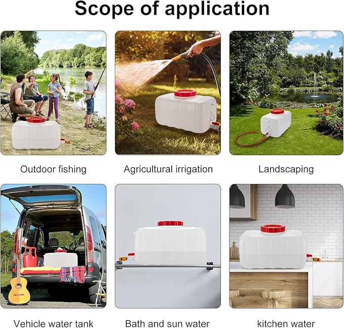 Water Storage Container for Camping, 6.6 Gallon Water Tank with Faucet, Portable First Aid Water Storage for Outdoor Hiking, RV, Autonomous Driving Tour, 17.7 x 11.8 x 11.8in