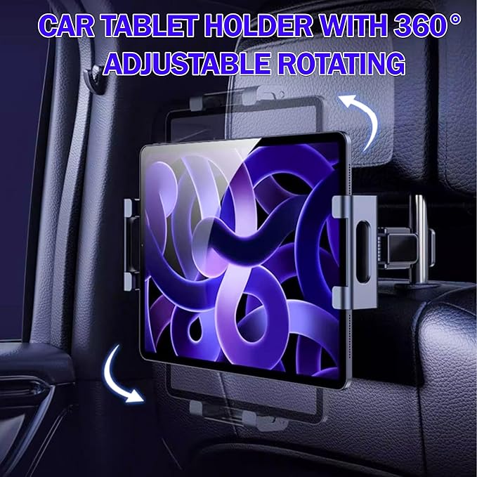 Car Headrest Tablet Holder (2 Pack), Adjustable Tablet Car Mount for Back Seat, Road Trip Essentials for Kids, Car Accessories for Women, for 5.5-12.9", for iPad Pro/Phone/Galaxy/Fire - Black