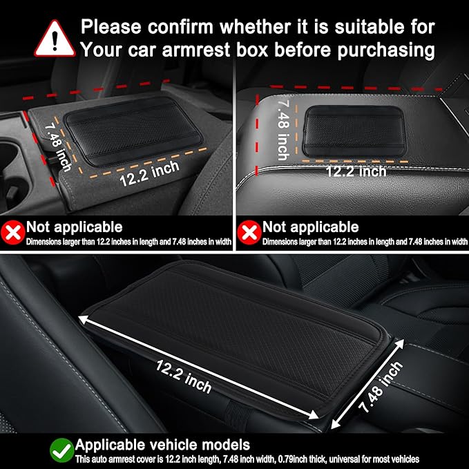 Amiss Car Center Console Pad, Universal Waterproof Car Armrest Seat Box Cover, PU Leather Auto Armrest Cover Protector,Vehicle Interior Accessories fits SUV/Truck/Car (Black)