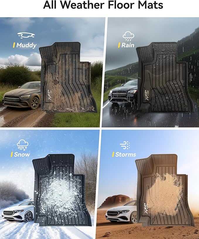 3W Floor Mats Fit for Mercedes Benz E-Class 2024 2025 2026 TPE All Weather Custom Fit Floor Liner for E300 E320 E350 E400 E550 E63, 1st&2nd Row Full Set Car Liners Black