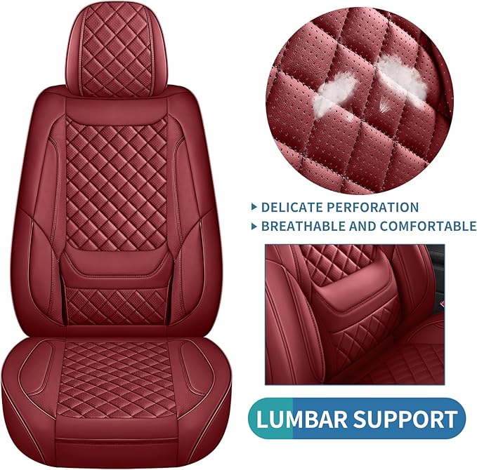 Leather Car Seat Covers Full Set Breathable Automotive Seat Covers Waterproof Seat Protectors Universal Fit for Most Automotive Cars SUV Trucks Van(Red, Full Set)