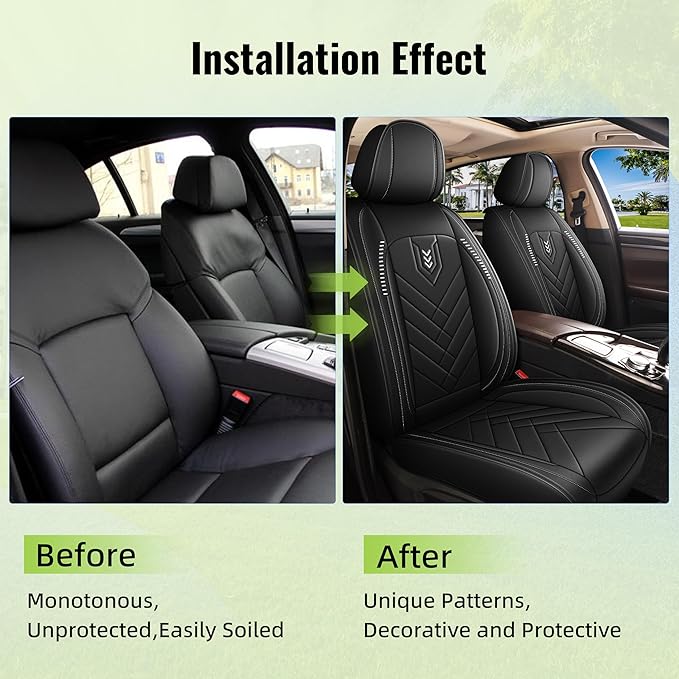 AOMSAZTO Front Seat Covers Fit for Nissan Juke 2011-2017 Waterproof Faux Leather Car Seat Cover Compatible with Airbag(2PCS Front, Black)