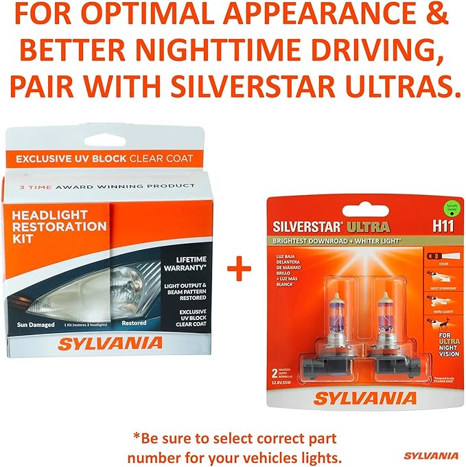 Sylvania Headlight Restoration Kit - Long-Lasting Headlight Repair Kit for Restoring to Like-New Condition - Surface Activator, Exclusive UV Coating, Clarifying Compound & More - No Tools Required