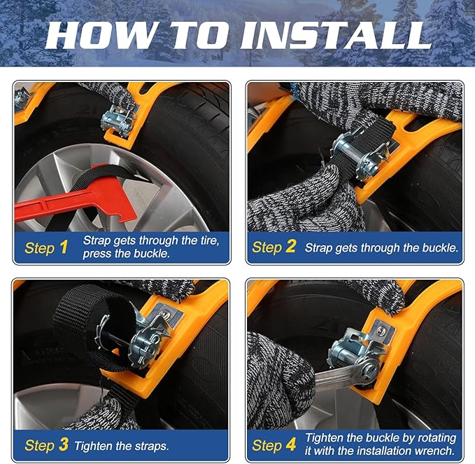 LILYPELLE Upgraded Snow Chains 16 Pack, Tire Chains for Cars/SUVs/Pickup Trucks, Emergency Anti Slip Tire Traction Chains for Tire Width 165-275mm