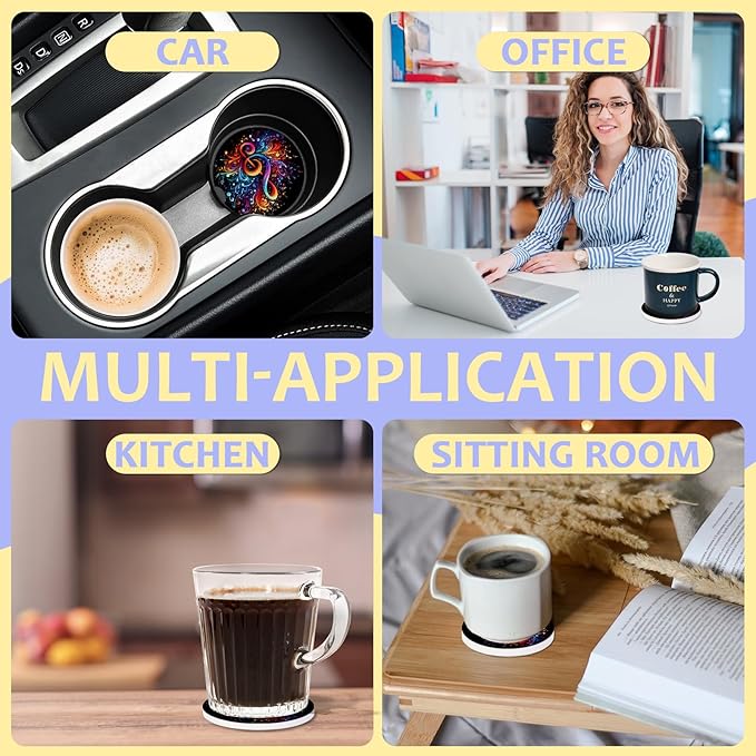 2 Pack Car Cup Holder Coaster-Colorful Music Note Absorbent Ceramic Coaster,Car Coasters for Cup Holders,Auto Accessories for Women & Men