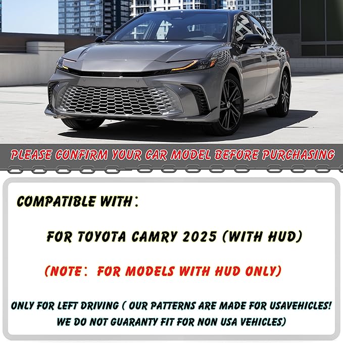 Non-Slip Dash Cover Dashboard Cover Mat Custom Fit Center Console Cover Sunshield Protector Pad Compatible with for Toyota Camry 2025 Accessories Pad (with HUD) (Black Trim)