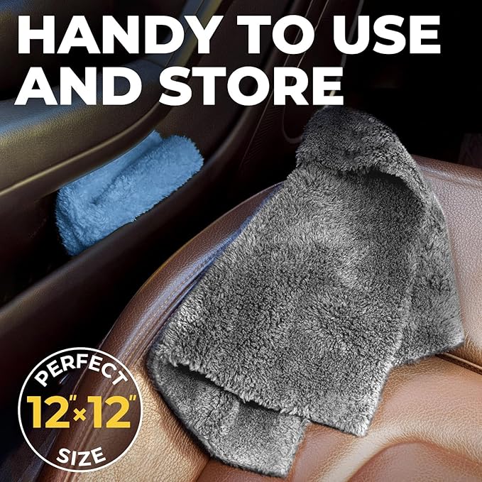 Edgeless Microfiber Towels for Cars – 6pk (12”x12”) - 540 GSM - Super Soft Detailing & Buffing – Scratch-Free & Absorbent Microfiber Cleaning Cloths for Car Polishing