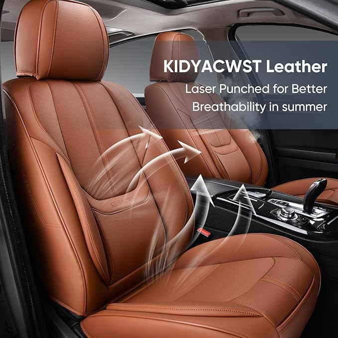 Auto Car Seat Covers Accessories Full Set Leather Cushion Protector Breathable Waterproof Seat Cover for Cars Universal Fit (Brown, FullSet Without Headrest)