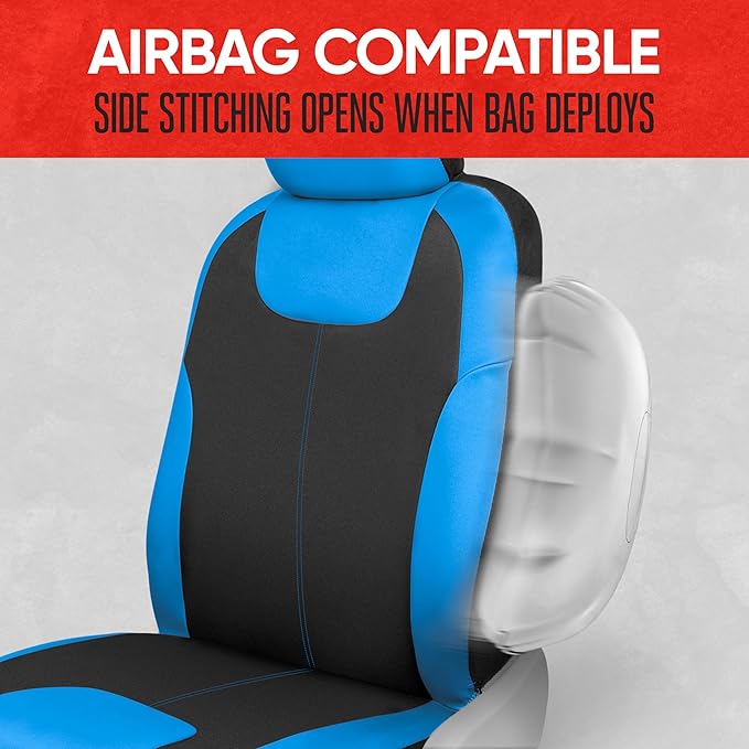 Motor Trend Blue/Black Waterproof Seat Covers for Front Seats – Premium Neoprene Blue Seat Covers, Car Seat Protectors with Removable Headrest, Interior Covers for Auto Truck Van SUV Seat Protection
