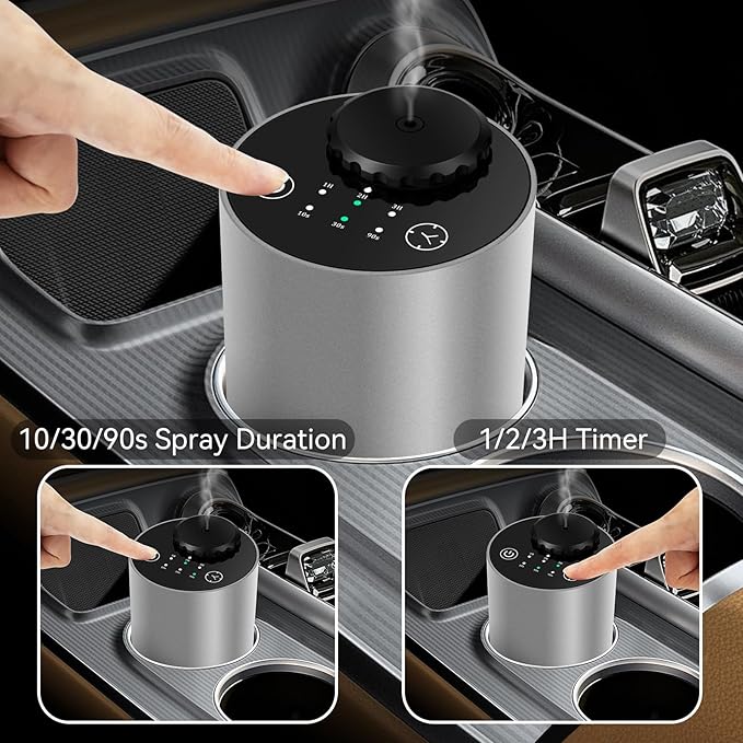 Waterless Essential Oil Diffuser Battery Operated Cordless Aromatherapy Diffuser with Timing & 3 Mist Levels car Diffuser,Silver Aluminum Alloy