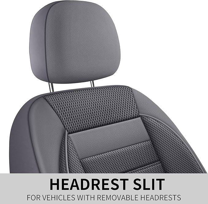 Leather 3D Foam Back Support Car Seat Covers Full Set Air Mesh Automotive Seat Covers, All Season Car Seat Cover Fit Automotive,SUV,Sedan,Van, Airbag Compatible Elegance (Grey)
