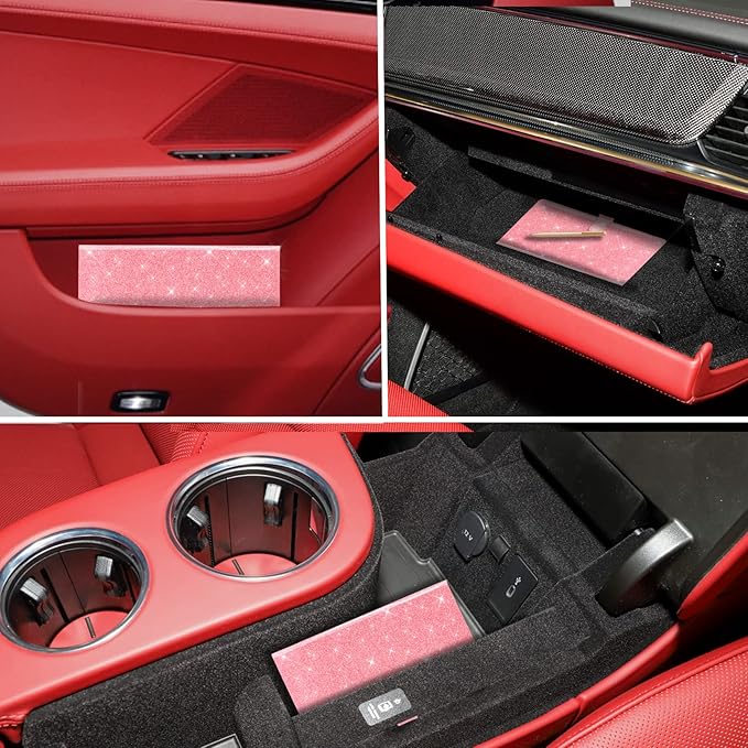 TOURSUIT Car Registration and Insurance Card Holder, Vehicle License Document Glove Box Compartment Organizer, Interior Car Accessories for Women Men (Glitter Pink)