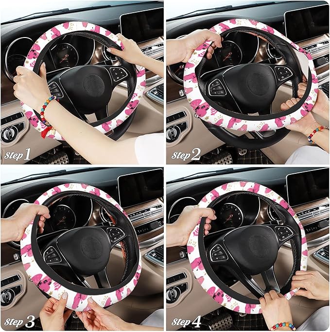 Pink Butterfly Car Steering Wheel Cover, Non-Slip Absorbing Sweat Car Wheel Cover Accessories for Men Women,Universal 15" Fit Auto SUV Vans Trucks