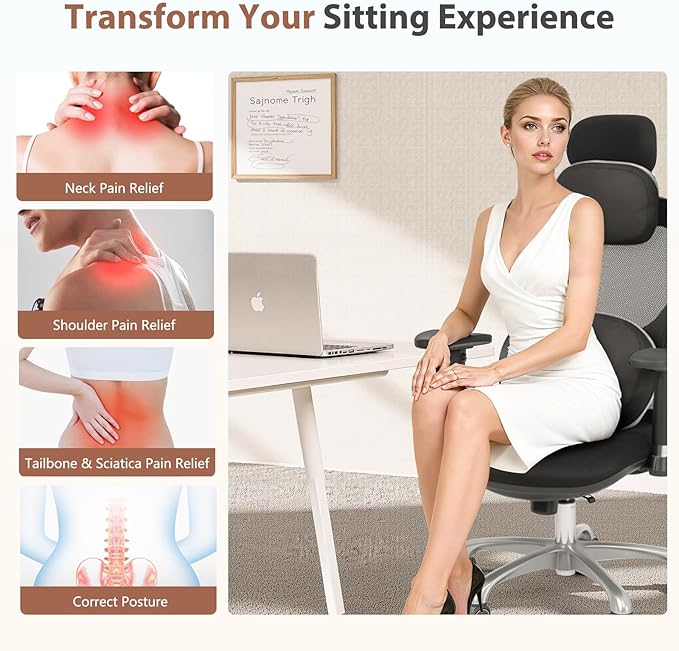 FLORICH Lumbar Support with Headrest Pillow Double-Sided Suede & Leather Car Neck Pillow and Back Cushion Kit Ergonomic Back Rest Pillow Neck Back Pain Relief for Car, Office Chair, Black