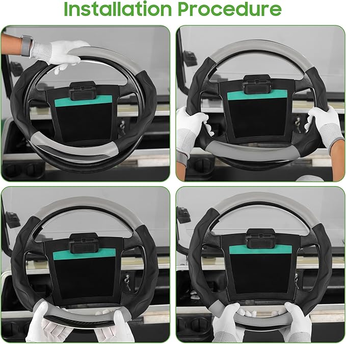 10L0L Golf Cart Steering Wheel Cover for Yamaha, Club Car DS & Precedent, 14 Inch Black Gray