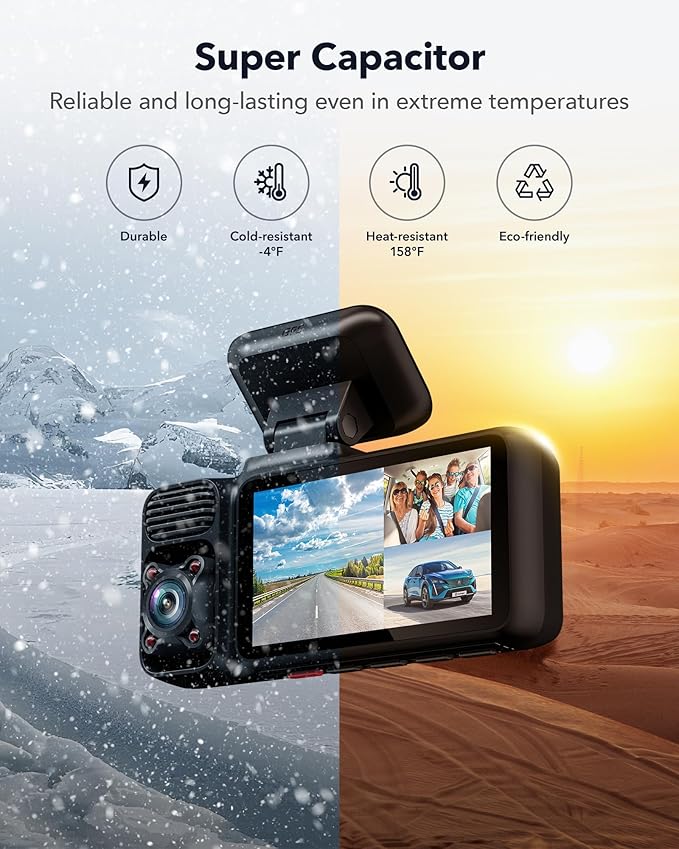 REDTIGER F17 4K 3 Channel Dash Cam, 5GHz WiFi Built-in GPS with 64GB Card, 2160P+1080P+1080P Front and Rear Inside, Triple Car Camera with 3 Inch Screen, IR Night Vision, G Sensor, WDR, Parking Mode