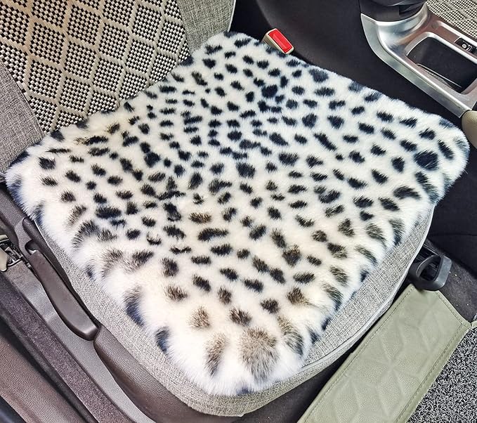 Winter Soft Warm Faux Rabbit Fur car seat Cushion,Universal fit Plush Front and Back Fuzzy car seat Pads Cushion Cover Protector - 1pcs (Front seat 1pcs, Leopard dots)