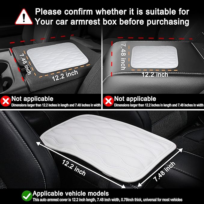 Amiss Auto Center Console Pad, Universal Waterproof Car Armrest Seat Box Cover, Car Interior Accessories, Leather Auto Armrest Cover Protector for Most Vehicle, SUV, Truck, Car (White)
